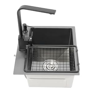 Negro 40 x 45 cm, fregadero de cocina de acero inoxidable 201, rectangular, moderno fregadero de acero inoxidable, fregadero de cocina con grifo de agua caliente y fría, dispensador de jabón