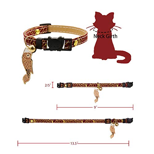 ICICECREAM 2 PACK Breakaway Cat Collar with Bells & Koinobori Japanese Cat Collar Soft Adjustable Cotton & Leather… - Image 3