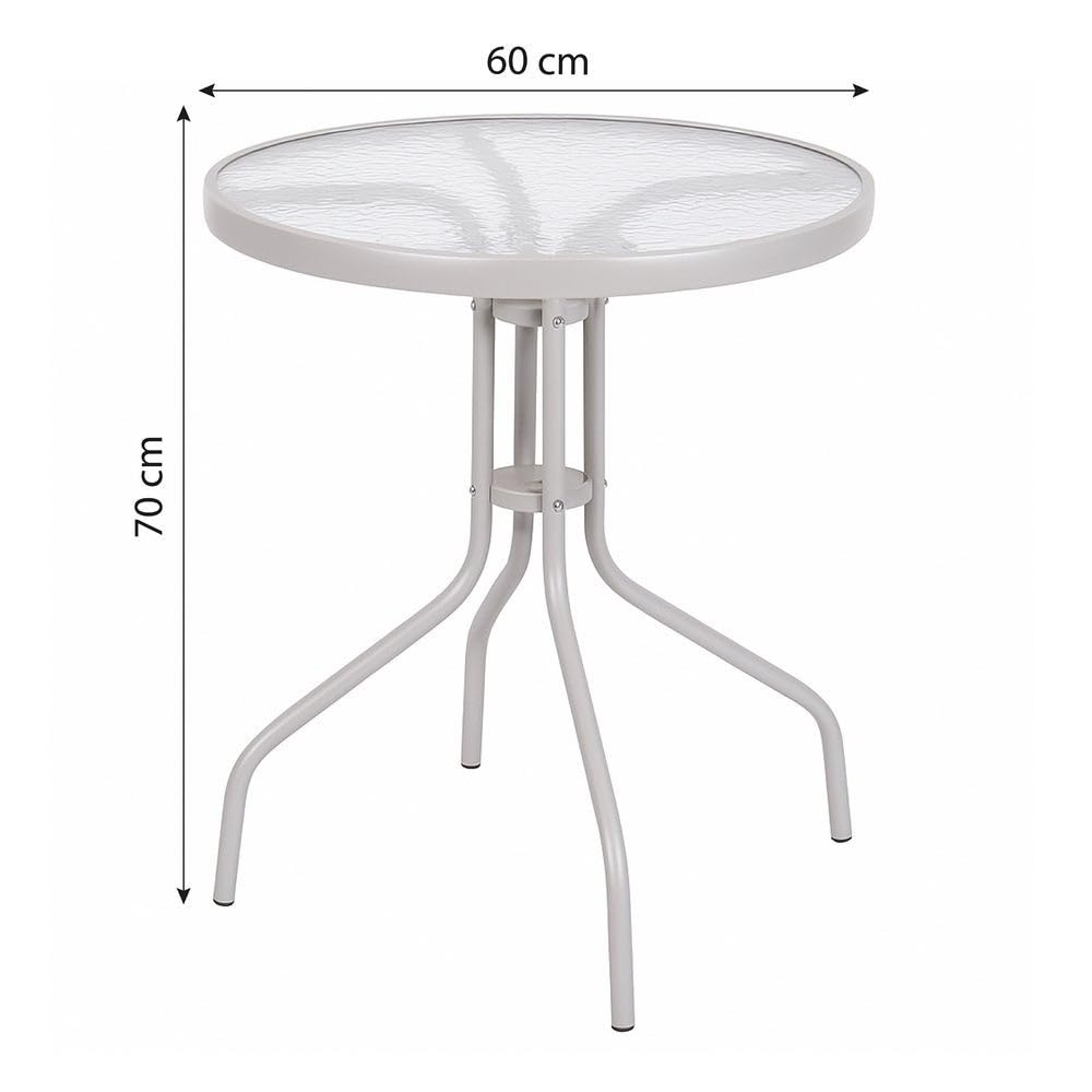 MONTY Mesa de jardín de Acero y Cristal Templado | De Ø 60 cm | Pintuta Color Beige con epoxi Anticorrosión | Resistente y Duradera | Balcón, Terraza o Jardín | Trivia
