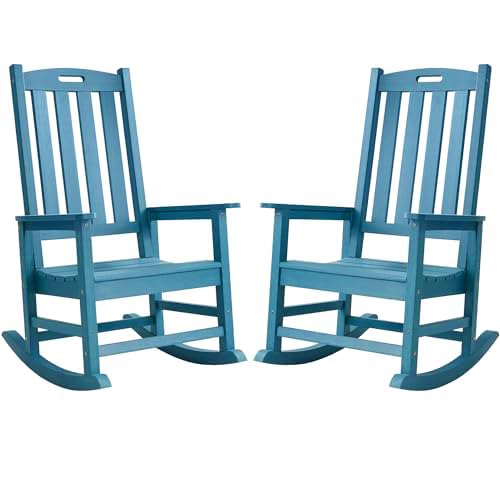 Image of Psilvam Outdoor Rocking Chairs Set of 2, Oversized Porch Rocker (Blue)