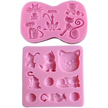 2Pcs/Set Little Cat Shape Silicone Fondant Mold KItty Kitten Chocolate Candy Gumpaste Mould Cupcake Cake Decorating Tools Polymer Clay Resin Mold