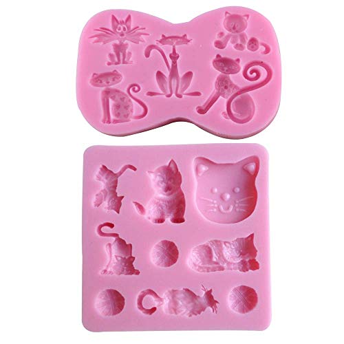 2Pcs/Set Little Cat Shape Silicone Fondant Mold KItty Kitten Chocolate Candy Gumpaste Mould Cupcake Cake Decorating Tools Polymer Clay Resin Mold
