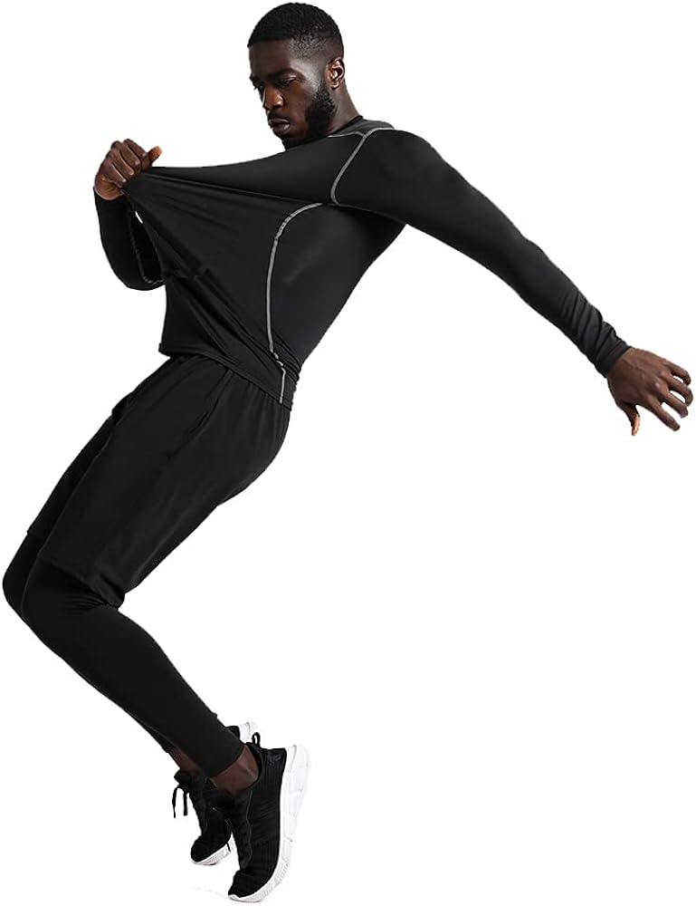 BUYJYA 5Pcs Men's Compression Pants Shirt Top Long Sleeve Jacket Athletic Sets Gym Clothing Mens Workout : Sports & Outdoors