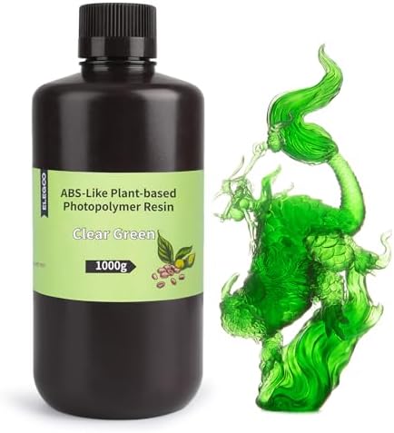 ELEGOO ABS-Like Plant-Based 3D Printer Resin with Low Odor and High Precision, 405nm UV Resin, and Quick Curing for Mars Saturn Jupiter MSLA DLP LCD 3D Printing - Clear Green 1000g