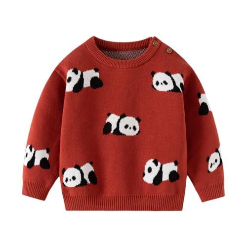 DaZhangGui Baby Boy Girl Toddler 100% Cotton Pullover Knit Sweater,Cute Panda, Kid Soft Jacquard Sweatshirt (US, Age, 4 Years, 5 Years, deep-red)