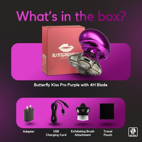 Skull Shaver Butterfly Kiss PRO - Women's Electric Shaver for Bikini Line, Legs & Body - Wet & Dry Use - Ergonomic, Hypoallergenic Blades - 60 Minutes Cordless Use - Purple