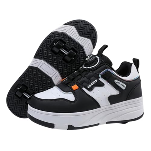 Surwin Zapatillas con 4 Ruedas Niña, Zapatos con Patines para Niñas Zapatos Deportivos de Niños con Ruedas 2 en 1 Hebilla Giratoria Zapatillas de Skateboard 31-40 EU Roller Skate Shoes (Negro,32)