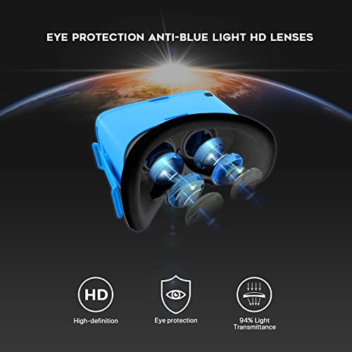 Image of DESTEK V5 VR Headset for Phone w /VR Gamepad, 128 Premium VR apps Included, Anti-Blue Eyes Protected HD Lenses, 110 FOV Virtual Reality Headsets for iPhone, Android Phone - brightblue