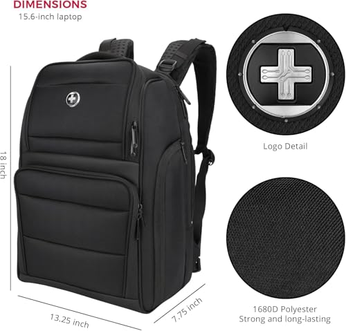 Swissdigital Design Fits 15.6 inch Large Laptop Backpack for Men and Women, Computer Bag with USB Charging Port and Vibrating Massager for Business/Travel/Commute Daily, Black | SENSOR4