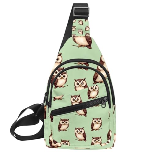 Sac à dos à bandoulière chouette vert réglable pour randonnée et running