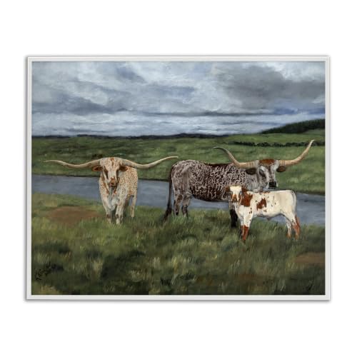 Longhorn Cattle Trio Rustic, 16 x 20 Inch Framed Giclée Print