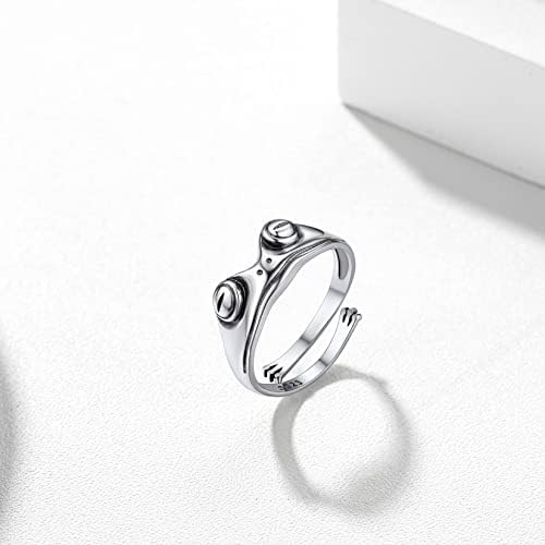 Women Stacking Rings Plain Silver Frog Open Rings for Girlfriend Birthday Party Gift