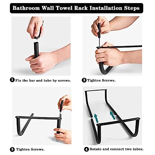 Kithold Adhesive Towel Racks For Bathroom, Wall Mounted Bathroom Towel Storage, Stainless Steel Bath Rolled Towels Holder Towel Organizer Shelf For Folded Large Towel Beach Shower Towel - Black #TOP1