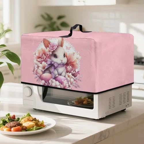 Image of Microwave Oven Cover Protective Kitchen Appliance Dustproof Cover Stain-Resistant Air Fryer Toaster Oven Protector Easter Decor, L, Pink Floral Rabbit Easter Egg