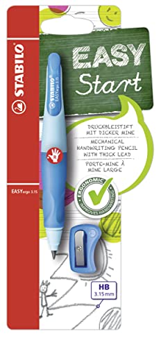 STABILO Ergonomic Mechanical Pencil EASYergo 3.15 - Right-Handed - Light Blue/Dark Blue + Sharpener
