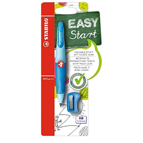 STABILO - Ergonomischer Druck-Bleistift für Rechtshänder - EASYergo 3.15 in hellblau/dunkelblau - inkl. 1 dicken Mine - Härtegrad HB & Spitzer - Blister