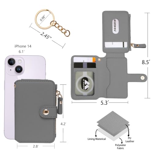 Image of M-Plateau RFID Blocking Slim Keychain Wallet for Women | PU Leather Keychain Pouch with ID Window & Zipper Pocket, Mini Credit Card Case for Daily Carry (Grey)