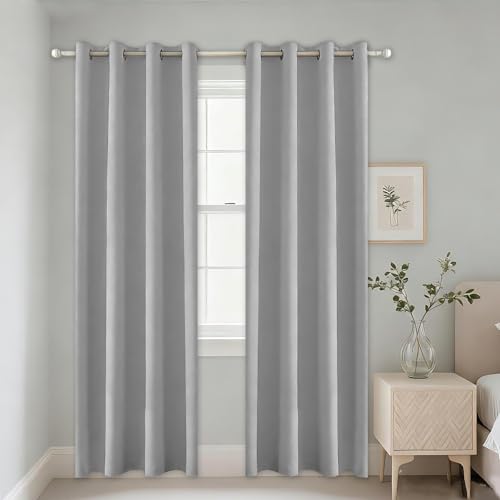 Alaoo Lot de 2 Rideau Occultant, Rideau Occultant avec Œillets argentés, Décoration de Porte Fenêtre Intérieurs, Thermique Isolant Anti Froid, 132 *...