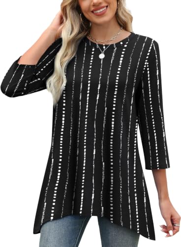 Image of OFEEFAN Tunic Tops for Women Loose Fit Dressy 3 /4 Length Sleeve Womens Tops with Asymmetrical Hem S-4XL