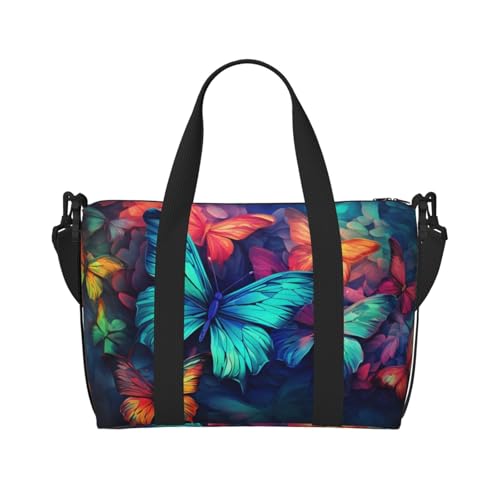 Colorful Butterfly Travel Duffel Bag Fantasy Carry On Tote Bag for Women Large Shoulder Weekender Overnight Bag Sports Gym Bag