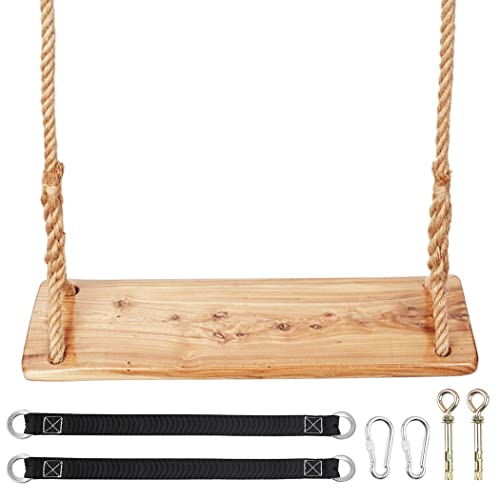 Wooden Tree Swing,Wooden Swing for Adults/Kids with 500lbs Load Capacity,Adjustable Hemp Rope Plus Tree Straps 100 inch, Hanging Wooden Swing for Indoor, Outdoor, Garden,Yard,Backyard (Adult)