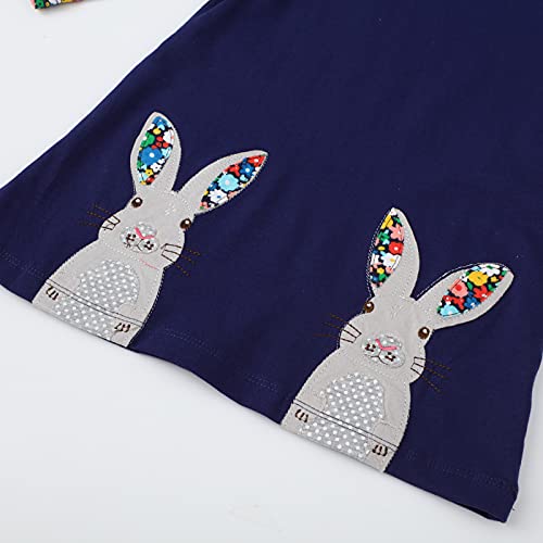 HILEELANG Girl Dress Long Sleeve Winter Clothes Cotton Casual Bunny Applique Playwear Basic Shirt Dresses Size 8 - Thumbnail 4