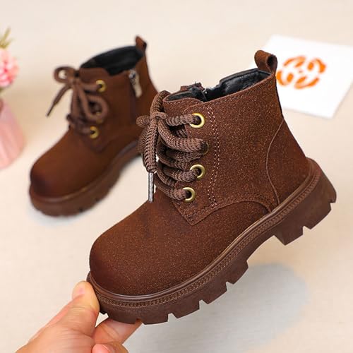 IWIHMIV Girls Short Boots Kids Ankle Boots With Zipper Outdoor Non Slip Dress Low Heels Booties for Toddler2