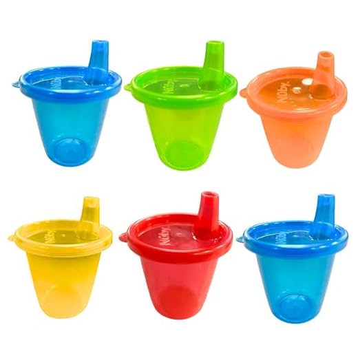 Nuby ID91121A Pick Nick Trinkbecher Set mit Deckel 6er Set mit 6 Bechern und 6 Deckeln 210 ml, farblich sortiert