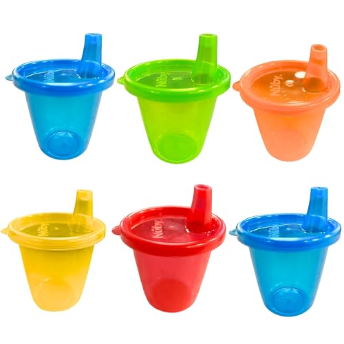 Nuby Vasos tapa | Tazas prácticas para niños | Pack de 6 | 210 ml | Multicolor (los colores pueden variar)