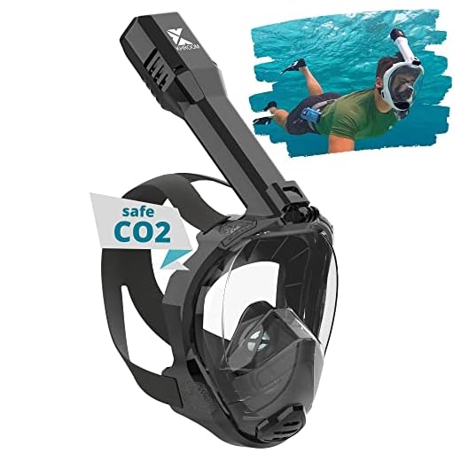 Khroom Maschera da snorkeling per adulti Seaview Pro | La nostra MIGLIORE maschera subacquea | Maschera a pieno facciale, sicura da CO2 per lo snorkeling | Mascherina integrale, dai 10 anni (L-XL Nero