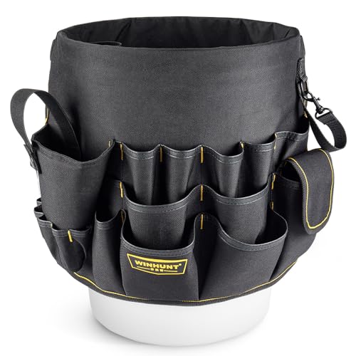 WINHUNT Werkzeugtasche, 58 Taschen Bucket Tool Organizers Ideal für Elektrische Bohrmaschine, Passt 3,5-5 GALLON BUCKET, 43x31cm/16.9x12.2cm, 600D Oxford Tuch, Ideal für Handwerker Elektriker Gärtner