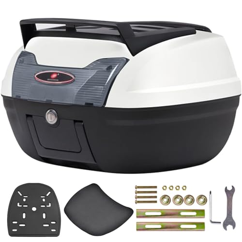 DQZRTUECA Baúl Superior Universal for Motocicleta de 46 l con Respaldo con Cerradura, Color Negro y Blanco(White+Black)