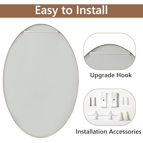 Image of Oval Wall Mirror, 20 inchx28 inch Gold Oval Vanity Mirror, Bathroom Mirror of Metal Frame, Home Decorative Wall Mounted Mirror for Bathroom, Living Room, Entryway, Vanity