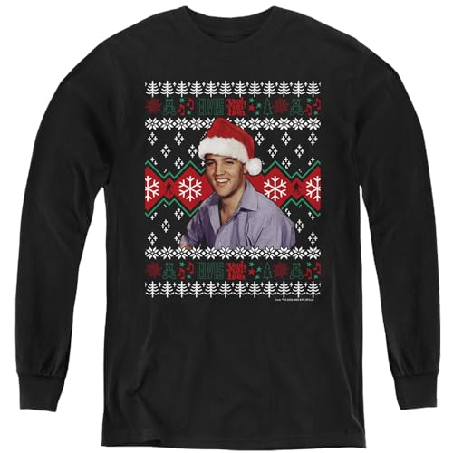 Popfunk Elvis Ugly Christmas Sweater Kids Long Sleeve T Shirt for Youth Boys and Girls (Small) Black