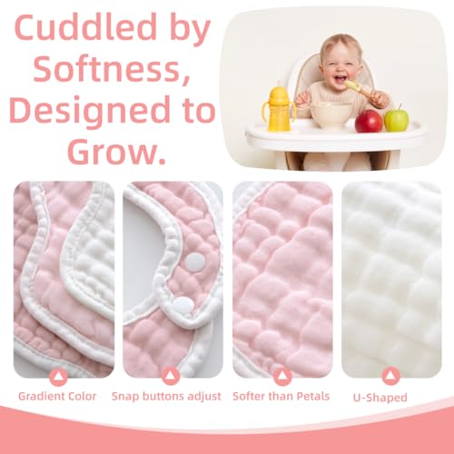 MUKIN Baby Muslin Bibs and Burp Cloths, 6 Pack, Soft Absorbent Cotton, Adjustable2
