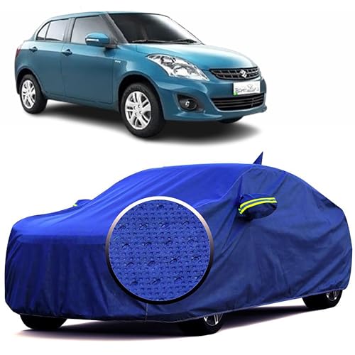 Image of 100% Waterproof 'BlueMax' Car Body Cover for Maruti Suzuki Swift Dzire (2012-2016) Mirror Pocket, Heat & UV Protection, Triple Stitch, Soft Lining, Full Bottom Elastic & Radium (Blue)