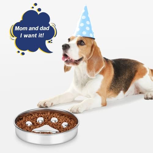 MIXJOY Slow Feeder Dog Bowl - Stainless Steel Puppy Slow Feeder Dog Bowl | Water Feeding Dogs Bowls for Small Medium Pet | Slow Eating Dog Bowls | 20oz per Bowl