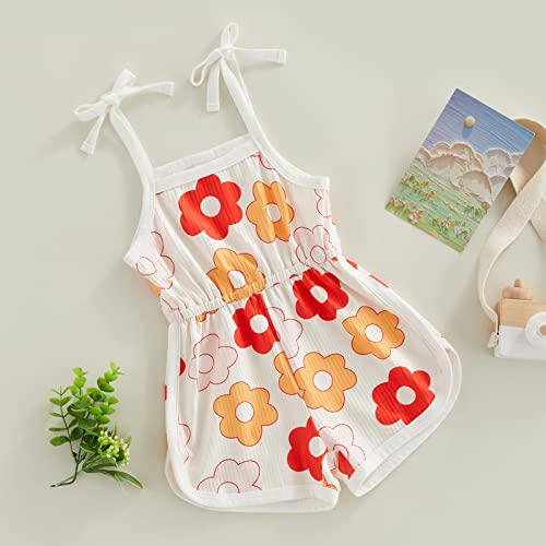 Toddler Baby Girl Clothes Floral Print Strap Sleeveless Romper One Piece Halter Jumpsuit Playsuit Summer Outfit (A-Beige, 2-3 Years) #TOP3