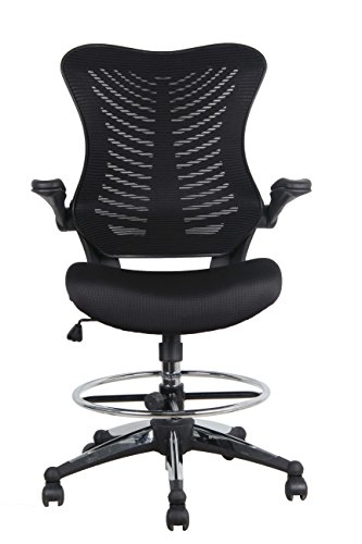 Office Factor Stool Clerk Teller Drafting Chair Reception Black Mesh Flip up Armrest Molded Seat with a Single Handle Mechanism (Stool Black MESH Fabric) - Thumbnail 6
