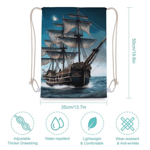 Pirate Ship Drawstring Backpack - Canvas Sports Gym Sackpack, Lightweight String Bag for Beach & Travel2