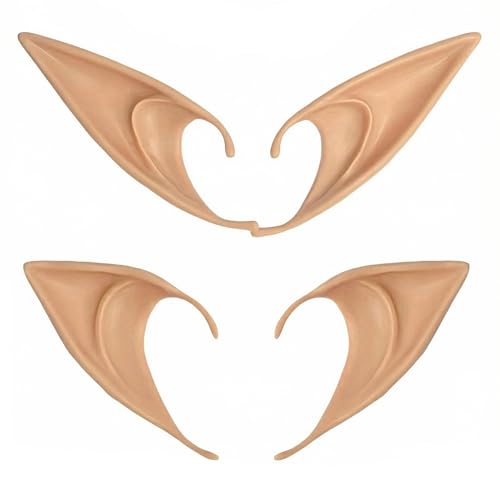 Ousuwo 2 pares de orejas de elfo marrones, 10 cm cortas y 12 cm de largo, suaves orejas puntiagudas de látex, accesorios de cosplay para adultos y niños, perfectas para Halloween, bailes de máscaras