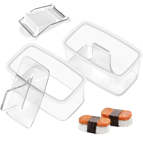 Image of Musubi Press Mold Kit, 2 Pack Non-Stick Musubi Maker Press with Luncheon Meat Slicer & Rice Paddle, DIY Authentic Hawaiian Musubi Making Set for Home Kitchen (Clear)
