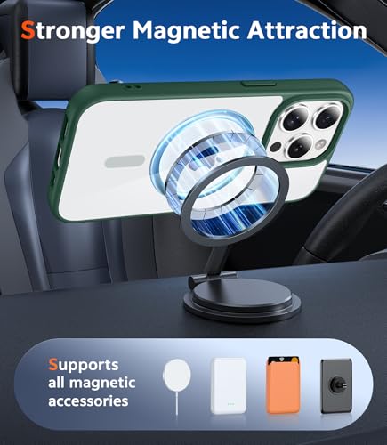 Image of FNTCASE for iPhone 13 Pro-Max Case: Clear Magnetic Phone Cases Compatible with Magsafe Slim Anti Yellowing Military Grade Drop Protection Rugged Transparent Cell Phone Cover (B-Alpine Green)