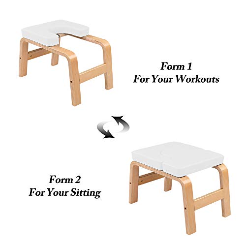 CAMORSA Yoga Chair Wooden Headstand Bench Stool, Chair Trainer, Gym Workout Stool White
