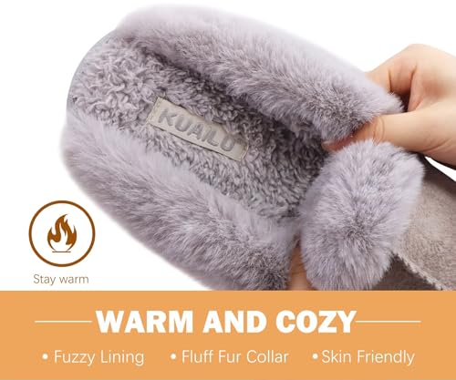 Image of KuaiLu Womens Cozy Memory Foam Slippers Ladies Fuzzy Faux Fur Lined Warm Arch Support House Shoes Slip on Comfy Winter Scuff Indoor Outdoor Rubber Hard Sole