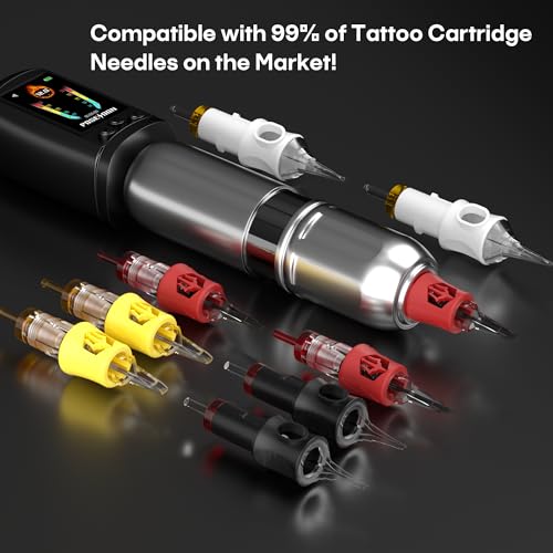 POSEIDON Cordless Tattoo Machine Kit with 20 Tattoo Cartridge Needles, Ink Set & 2 Rechargeable Batteries | Professional Portable Tattoo Pen for Beginners | Complete Starter Supplies