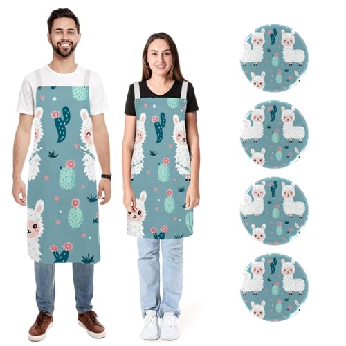 Tabliers de cuisine lama blanc lot de 2 avec poches pour homme et femme