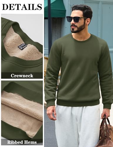 Image of TACVASEN Men's Crewneck Sweatshirt Warm Sherpa Lined Thermal Sweatshirts Heavyweight Long Sleeve Winter Fleece Pullover Shirt