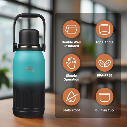 Image of Konokyo 40oz Thermos for Cold Drinks, Insulated Water Bottle, Teal Black