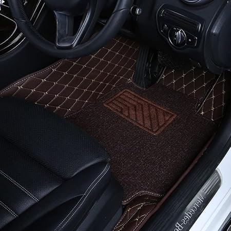 Image of Premium 7D Car Floor Mat Full Set for MG M9-7 Seater (All 3 Rows)|| Luxury Leather with Grass Mat Complete Set || 100% Waterproof and Washable || Color : (Coffee)